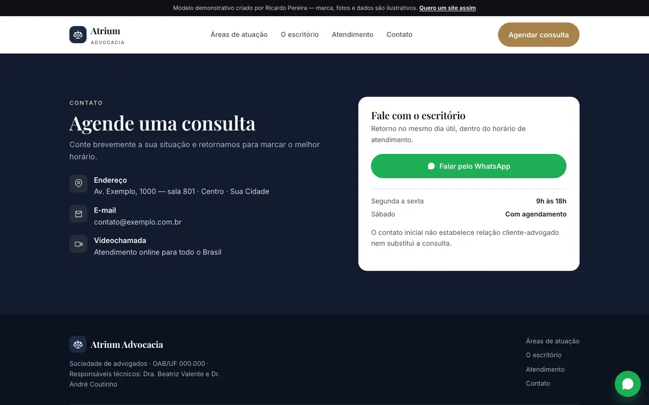 Advocacia — contato e agendamento
